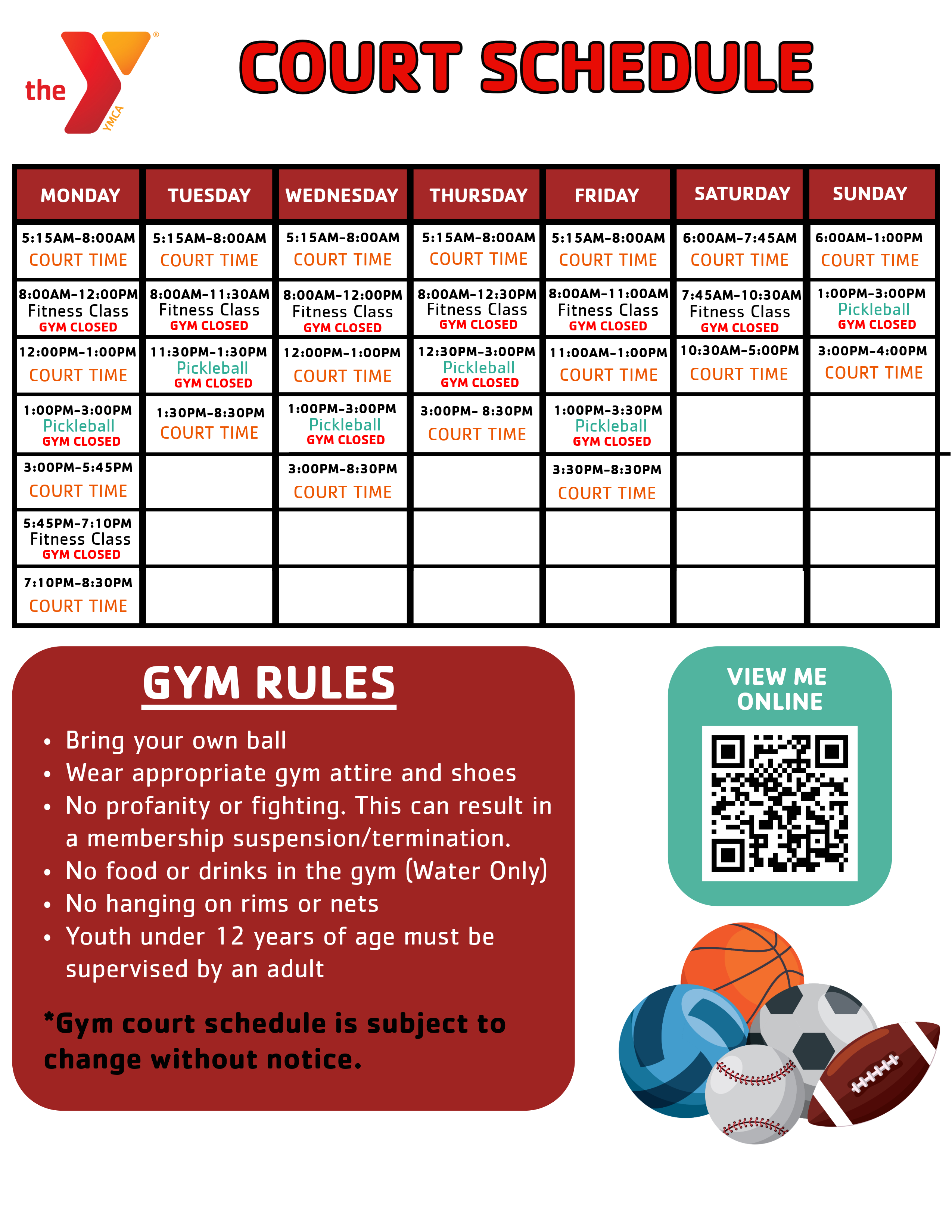 Gym schedule racine family ymca